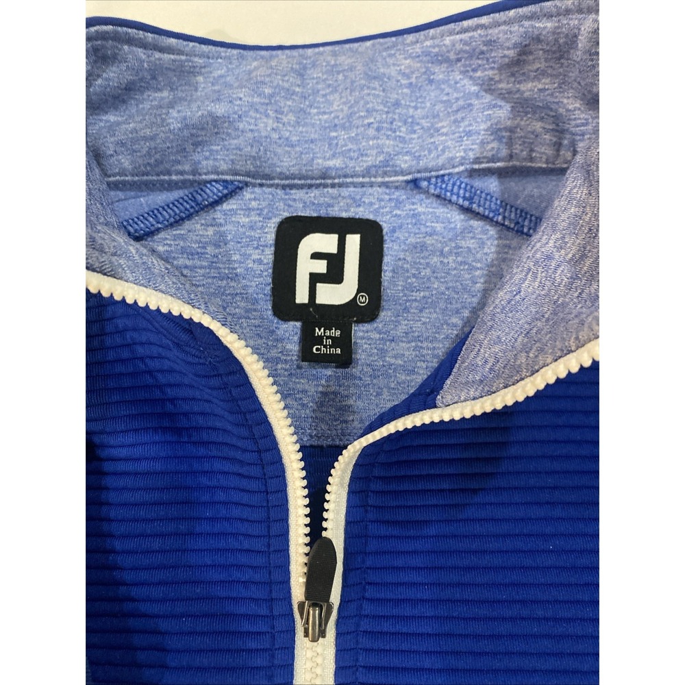 FootJoy Pullover Mens Medium Navy Blue FJ Ribbed Mid Layer 1/4 Zip Great Gift - Picture 2 of 5